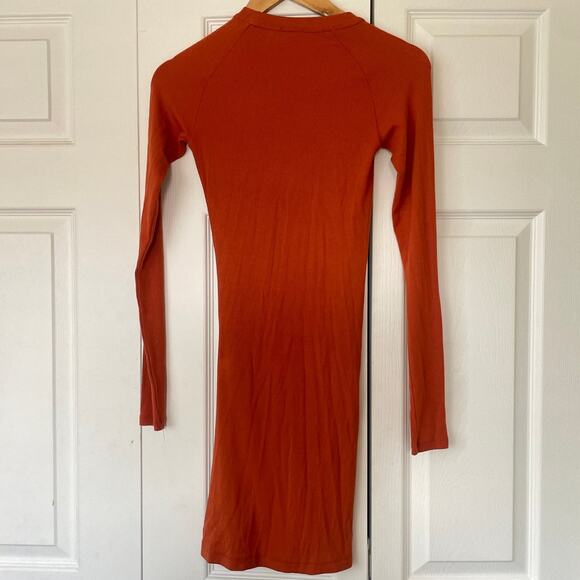 Alix NYC Burnt Orange Ribbed Pratt Long Sleeve Body Con Mini Dress • Size S - Picture 5 of 7